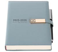 Agenda accademica 2025-2026, formato A5, pagina per giorno, da luglio 2025 a giugno 2026, agenda mensile giornaliera con linguette mensili colorate, penna, passante per penna e tasca interna