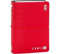 Agenda COMIX U, Mini special Rossa - 2025-2026 Giornaliera 16 Mesi, Con Calendario, Planner, Spazio Per Note E Appunti - Cm 11x15,3h, Nero + penna a scatto e segnalibro