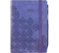 Agenda compatibile con Comix Arabesque 2026, 12 mesi, settimanale Week con Matita, Chiusura Con Elastico e Segnalibro, cm 11x16h Viola + penna a scatto e segnalibro