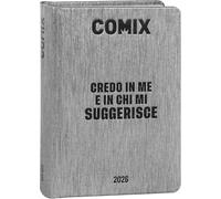 Agenda Compatibile con Diario Comix Grigio 2025/2026 Datato 16 Mesi 15x11 cm + Omaggio Penna Colorata
