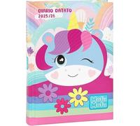 Agenda compatibile con scuola diario Unicorno Mofu Mofu Rosa 2025-2026 datato F.to Standard 13 x 18,5H cm + portachiave paillettes e penna multicolore