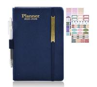 Agenda Giornaliera 14 * 20.5 CM, Agenda Accademica 2025-2026 Agenda con Portapenne, Agenda Settimanale 18 Mesi, A5 con Schede Mensili con Adesivo per Viaggiatori, Ufficio(Penna non inclusa)(Blu navy)