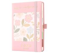 Agenda giornaliera 2026, formato A5, agenda giornaliera da gennaio 2026 a dicembre 2026, visualizzazione mensile con portapenne, linguette laterali colorate, confezione interna (rosa, A5)