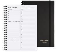 Agenda giornaliera senza data, Asten to do list, agenda oraria a spirale per uomini e donne, copertina rigida in PVC, chiusura elastica, tasca interna, 14,7 x 21,2 cm, colore: nero
