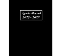 Agenda Mensuel 2025-2029 cinq ans: Planificateur Mensuel de 60 Mois - de Janvier au Décembre, 1 Mois sur 2 Pages, Format a4, Couverture Noire