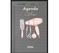 Agenda Peluquería 2026: Libro de Citas para Peluqueria con Fecha y por Horas, Dia por Pagina 4 Empleados | Intervalo de 30 Minutos de 7:00 a 22:30 (4 Columnas) y Calendario de Mes Corriente A4