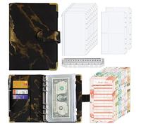 Agenda per contanti marmorizzata, formato A6, in pelle PU, con tasche con cerniera e carte di monitoraggio delle spese, taccuino finanziario ricaricabile per la gestione del denaro, obiettivi di
