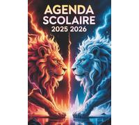 Agenda Scolaire 2025 2026 animaux: Planificateur A5 - 2 jours par page - Pour garcon et élèves du Primaire au Lycée - Lion
