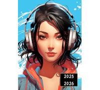 Agenda Scolaire 2025-2026 - Une Page par Jour - Compact 12x17 cm - La Fille aux Casque de musique Manga - Pour Primaire, Collège, Lycée: Planificateur ... et ados, Fille et garçon | Format pratique