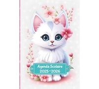 Agenda Scolaire Couleur: Avec jeux éducatifs | Lignage Seyès | Semaine sur 2 pages | Format cahier | Ecole Primaire CP CE1 CE2 CM1 CM2 | Pour fille et garçon | Thème Bébés Animaux Kawaii - Chat
