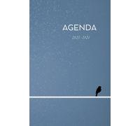 Agenda scolaire journalier 2025-2026-Oiseau sur fil blanc - Fond bleu gris (12.85x19.84 cm) 1 page par jour