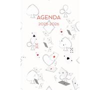 Agenda scolaire journalier 2025-2026-Thème jeu-Carte-Poker (13.34x20.32 cm) 1 page par jour: blanc et gris
