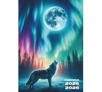Agenda Scolaire Loup: Journalier une Page par Jour, Un jour par page | 12x17 cm, Format Standard | Ecole Primaire, Collège, Lycée, Université, ... Ado, Enfant | Loup, Nuit, Aurore boréale