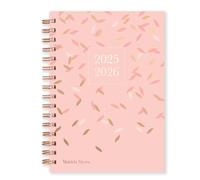 Agenda settimanale 2025-2026, formato A5, visualizzazione settimanale, con rilegatura a spirale in oro rosa e copertina rigida, formato da luglio a luglio, colore rosa