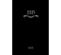 Agenda settimanale 2025: cover colore nero opaca, interno bianco e nero su carta color champagne. Settimana su due pagine, notes e date da ricordare.