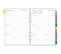 Agenda settimanale 2026, formato A5, 6 fori, in tedesco, 1 settimana, 2 pagine con panoramica mensile, password note contatti, da gennaio 26 a dicembre 26, 100 GSM, carta di ricarica per calendario