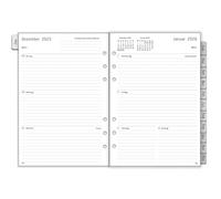 Agenda settimanale 2026, formato A5, 6 fori, in tedesco, 1 settimana, 2 pagine con registro mensile, password appunti, da gen.26 a dicembre 26, 100 GSM, inserti per calendario 2026