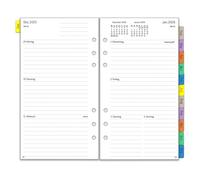 Agenda settimanale 2026 Personal A6, 6 fori, 1 settimana 2 pagine con panoramica mensile, password appunti contatto, da gen.26 a dicembre 26, 95 x 171 mm, carta di ricarica da 100 g/m², inserto per