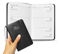Agenda Settimanale 2026 Tascabile Italiano - 14x9cm, Copertina in PU Morbido con Chiusura a Elastico e Segnalibro - Agendina per Scuola, Università, Lavoro - Idea Regalo (Nero)