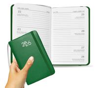 Agenda Settimanale 2026 Tascabile Italiano - 14x9cm, Copertina in PU Morbido con Chiusura a Elastico e Segnalibro - Agendina per Scuola, Università, Lavoro - Idea Regalo (Agenda Verde)