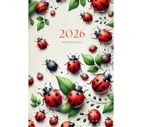 Agenda settimanale 2026 verticale A5 con coccinelle: 12 mesi, sabato domenica interi, intervalli 30 minuti, doppia pagina, italiano, donna.