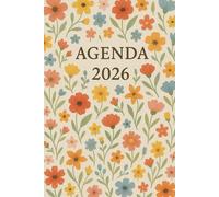 Agenda settimanale 2026 verticale con fiori colorati A5: 12 mesi, sabato domenica interi, intervalli 30 minuti, doppia pagina, italiano, donna.