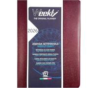 AGENDA SETTIMANALE 2026 WEEKLY 17x24cm INTERCAMBIABILE Intempo rosso Bordeaux + Omaggio penna a scatto e segnalibro