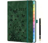Agenda Settimanale 2027 A5 con Penna - Planner Verde Mare Gen-Dic, Vista Settimanale, Etichette Mensili, Tasca Interna, Portapenne e Chiusura Elastico - Ideale per Scuola, Casa e Ufficio
