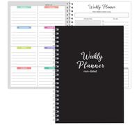 Agenda settimanale A5 - agenda senza data per lista delle cose da fare, 52 pagine, planner e organizzatori con tracker delle abitudini, note per lavoro, studente. Nero