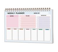 Agenda settimanale con copertina in polipropilene, rilegatura a spirale, per il monitoraggio delle attività quotidiane e design resistente all'acqua, diario settimanale per pianificazione delle