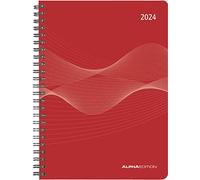 Agenda settimanale in PP rosso 2024 - Calendario da ufficio A5 - Timer - rosso - rilegatura ad anelli - 1 settimana 2 pagine - 128 pagine - Alpha Edition