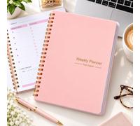 Agenda settimanale, senza data, 52 settimane, a spirale, con tracker delle abitudini, obiettivi settimanali e lista delle cose da fare, organizer rosa per lavoro, studio, casa, ufficio e
