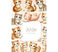 Agenda settimanale verticale A5 con gattini: 12 mesi, sabato domenica interi, intervalli 30 minuti, doppia pagina, italiano, donna, tema gatti.