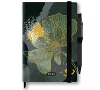 Agenda Seven Cartomania Precious Fiore Dorato a blocco fisso 2025 21x15 cm Giornaliera 12 mesi con penna Touch - chiusura con elastico + penna a scatto e segnalibro