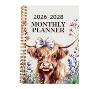 Agenda triennale 2026-2028 - Scottish Bull Design, blocco note giornaliero con rilegatura a | Layout settimanale e mensile per il trasporto tra ufficio, scuola o casa