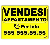 Agendepoint.it - Cartello Vendesi Appartamento Personalizzato Giallo 42x30 Plastificato Impermeabile