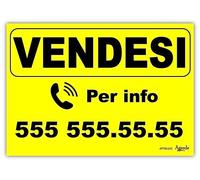 Agendepoint.it - Cartello Vendesi Personalizzato Giallo 42x30 Plastificato Impermeabile