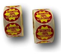 Agendepoint.it - Etichette Adesive Sconto 50% alla Cassa, Rosso e Giallo, 2.000 Etichette, 2 Rotoli, Adesivi Promozionali per Negozi