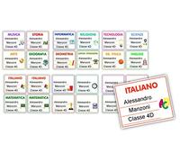 Agendepoint.it - Etichette Adesive Scuola Colorate Personalizzate 70x66 Mm Con Materie Scolastiche 40 Etichette Per Libri Quaderni