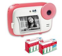 AGFA Photo Realikids Instant Cam + 6 Rotoli di Carta Termica ATP3WH aggiuntivi - Fotocamera istantanea per Bambini, Schermo LCD da 2,4", Batteria al Litio, Specchio Selfie e Filtro Fotografico, Rosa