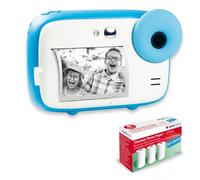 AGFA PHOTO Realikids Instant Cam + 3 rotoli di carta termica ATP3WH aggiuntivi - Fotocamera istantanea per bambini, schermo LCD da 2,4", batteria al litio, specchio selfie e filtro fotografico, Blu
