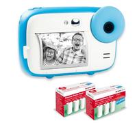 AGFA PHOTO Realikids Instant Cam + 6 rotoli di carta termica ATP3WH aggiuntivi - Fotocamera istantanea per bambini, schermo LCD da 2,4", batteria al litio, specchio selfie e filtro fotografico, Blu