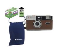 AgfaPhoto Analogue 35 mm Compact Film Camera marrone in set: pellicola per immagini a colori + batteria