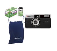 AgfaPhoto Analogue 35 mm Compact Film Camera nera in set: pellicola per immagini a colori + batteria