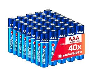 AgfaPhoto Batterie Alcaline PLUS AAA LR03 1.5V Confezione da 40, Lunga Durata, Ideali per Telecomandi Giocattoli Fotocamere e Altro, Uso Domestico e Professionale, Conservazione 7 Anni