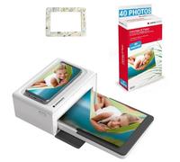 AgfaPhoto Realipix Moments Printer Pack + cartucce e carta per 40 foto + graziosa cornice magnetica - Stampa fotografica Bluetooth 10x15 cm, iOS e Android, sublimazione termica 4Pass - Bianco