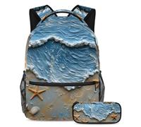 Aggiorna i tuoi accessori scolastici con il nostro set di zaino e astuccio, su misura per ragazzi, ragazze e adolescenti, conchiglie di mare e stelle marine, Multicolore, B：29.4x20x40cm\