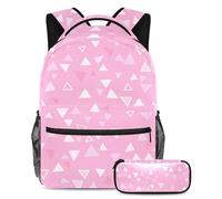 Aggiorna i tuoi elementi essenziali per la scuola, zaino con astuccio, il set perfetto per studenti, triangolo rosa geometrico, Multicolore, B：29.4x20x40cm P：19x7.5x3.8cm, Zaini Daypack