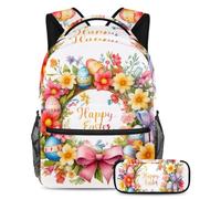 Aggiorna i tuoi elementi essenziali per la scuola, zaino con astuccio, perfetto per ragazzi, ragazze e adolescenti, ghirlanda bianca di buona Pasqua, Multicolore, B:29.4x20x40cm P:19x7.5x3.8cm, Zaini