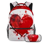 Aggiorna i tuoi elementi essenziali per la scuola, zaino con astuccio, perfetto per ragazzi, ragazze e adolescenti, motivo a cuore rosso, Multicolore#01, B：29.4x20x40cm P：19x7.5x3.8cm, Zaini Daypack